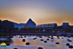 WDW Epcot sunset with monorail