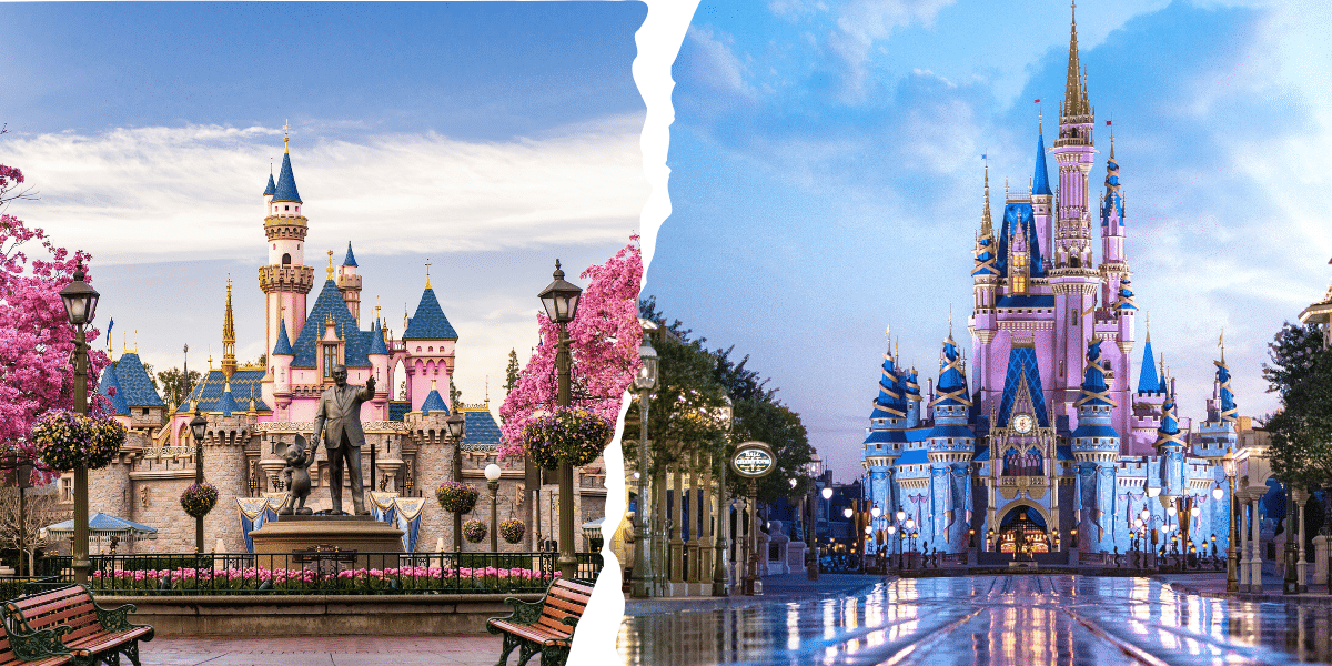 Disneyland vs. Disney World: Sleeping Beauty Castle in Disneyland and Cinderella Castle in Walt Disney World