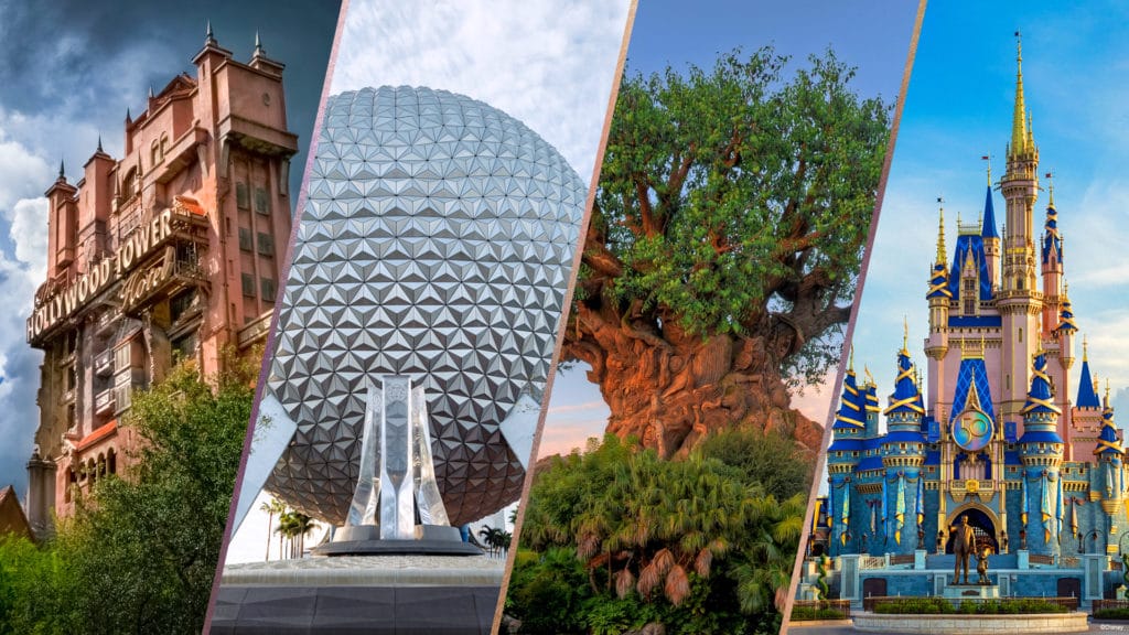 The 4 Disney World Parks are Magic Kingdom, EPCOT, Hollywood Studios, and Animal Kingdom.