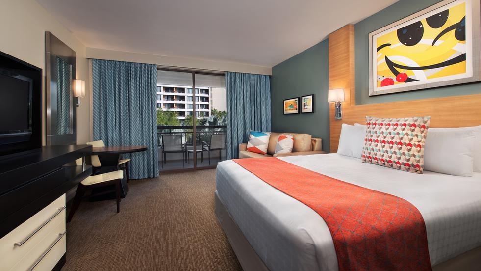 Bright Mickeys and Southern California charm grace the the lovely rooms at Walt Disney World's Contemporary resort