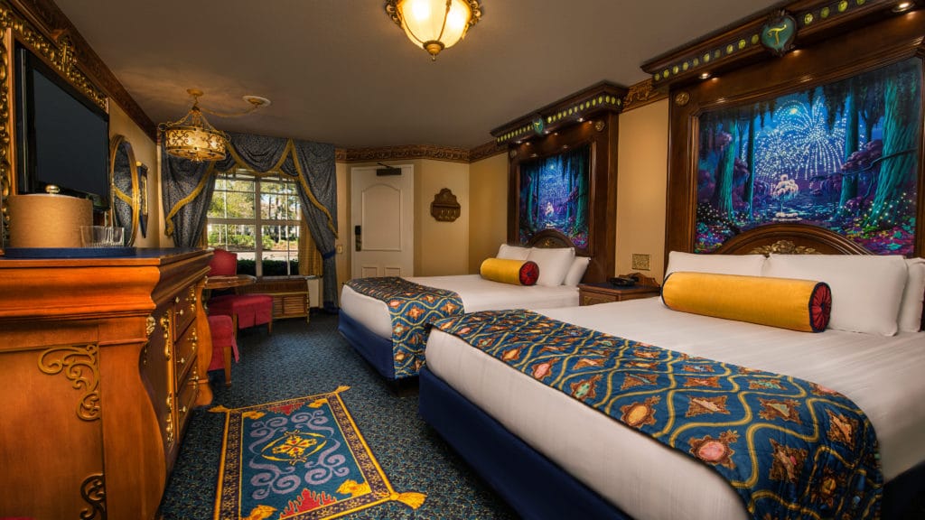 You'll feel like royalty in a jazzy room like this with the ornate fabrics and elegant decor in a room at Walt Disney World's Port Orleans Riverside Resort