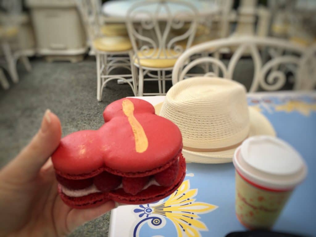 Everything else melts into the background when you're enjoying a Mickey-shaped delicacy like this bright red macaroon flecked with gold and boasting whole raspberries on the inside. Delights like this can only be found at Disneyland.