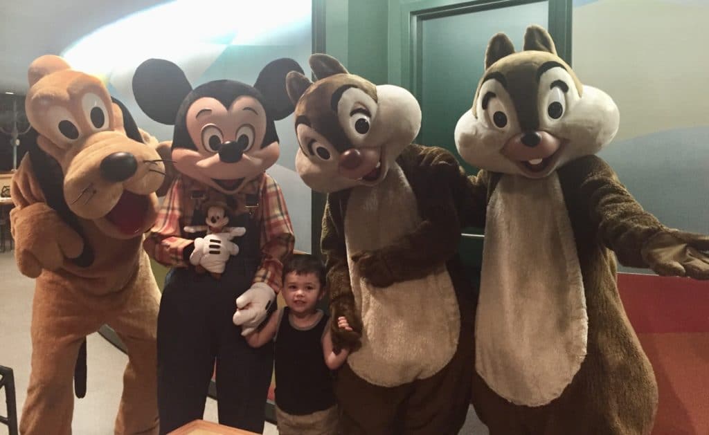 Farmer Mickey, Pluto, and Chip and Dale At Garden Grill's Character Dining Experience