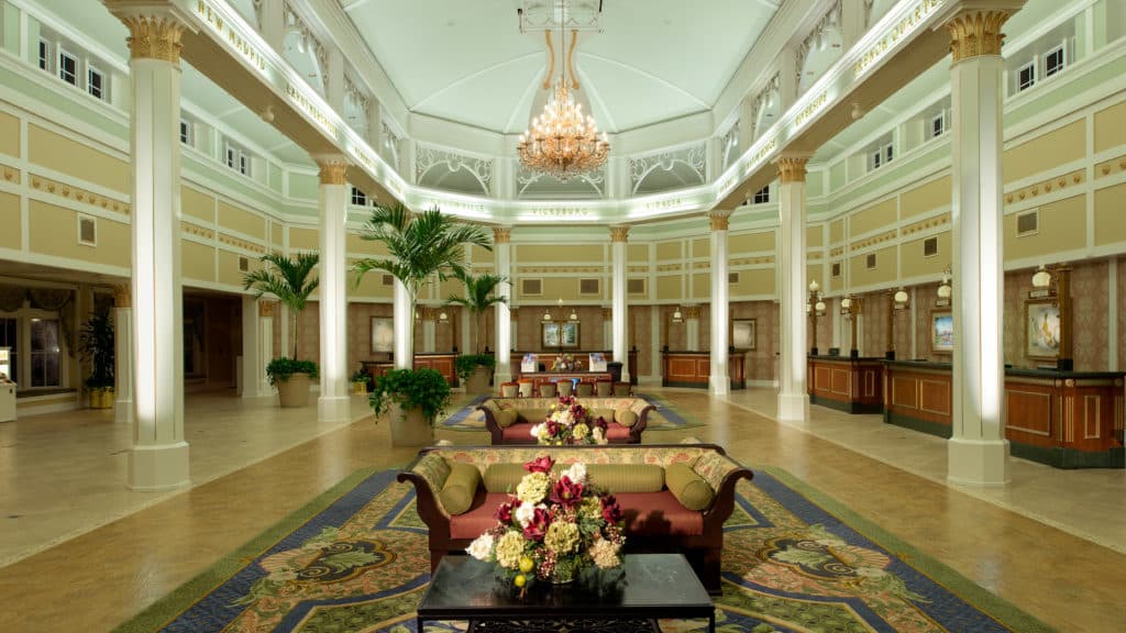 The lush but muted colors of the rugs, couches, and flower decor and the grand columns in the lobby of Walt Disney World’s Coronado Springs make it clear that some of the best Disney moderate resorts are also the most gorgeous.