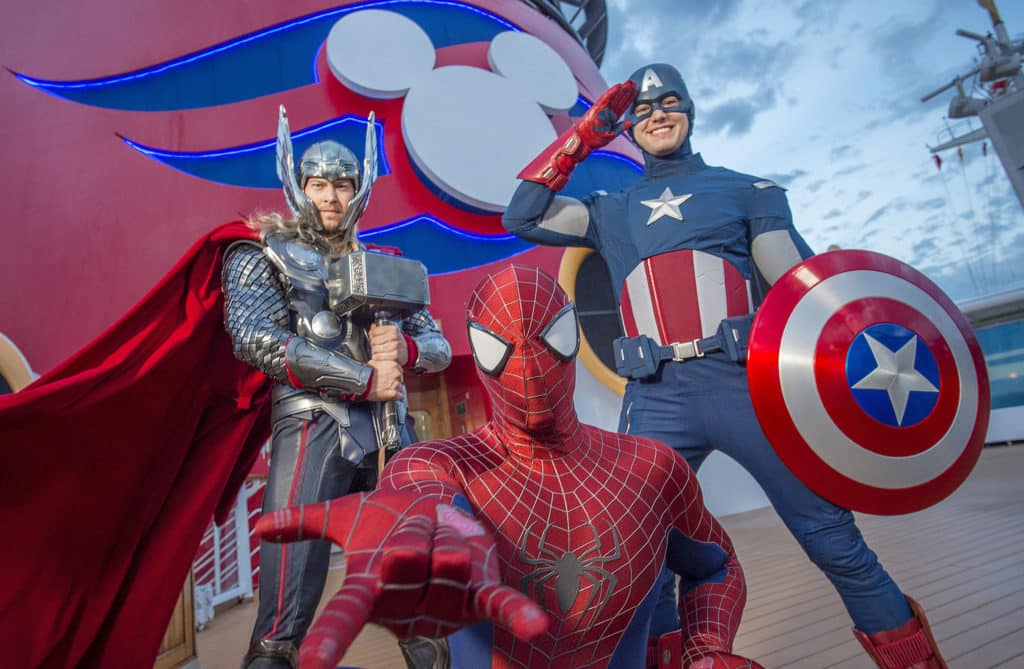 Thor, Spider Man and Captain America roam the decks on Disney Cruise Line's Marvel Day at Sea