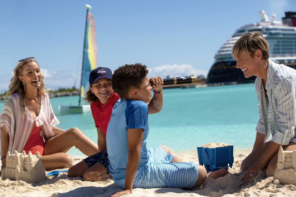 Whether you like the beach, like this playful young family of four, or you like a big city or mountains - Disney Cruises can take you to breathtaking destinations all over the world