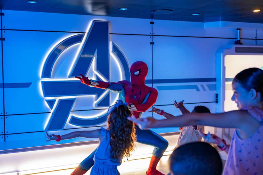 Spider Man trains a group of young heroes as part of their Disney Cruise  Line special event of Marvel Day at Sea