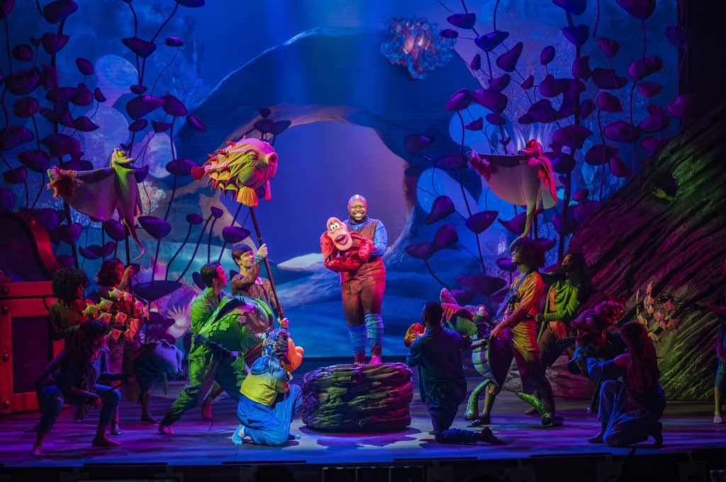 Disney ships are the place for entertainment, like this amazing production of "The Little Mermaid" featuring this moment of Sebastian leading all the other sea-creature puppets in a lively rendition of "Under The Sea"
