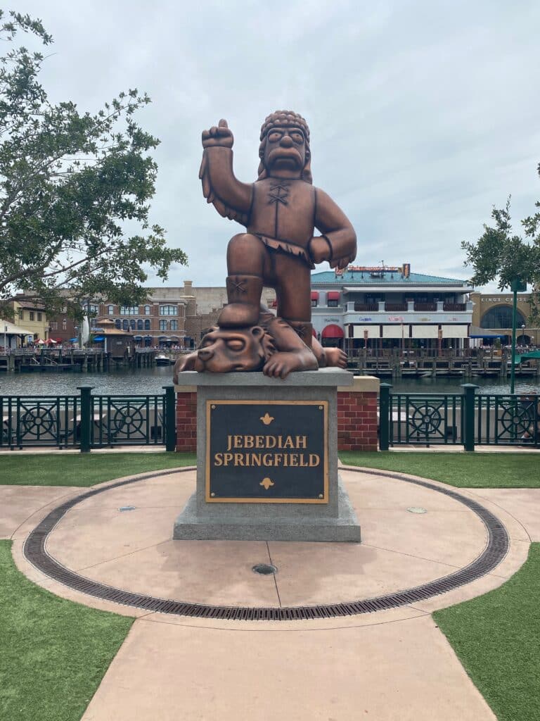 Jeb Springfield from the Simpsons proudly stands in Universal Studios Orlando